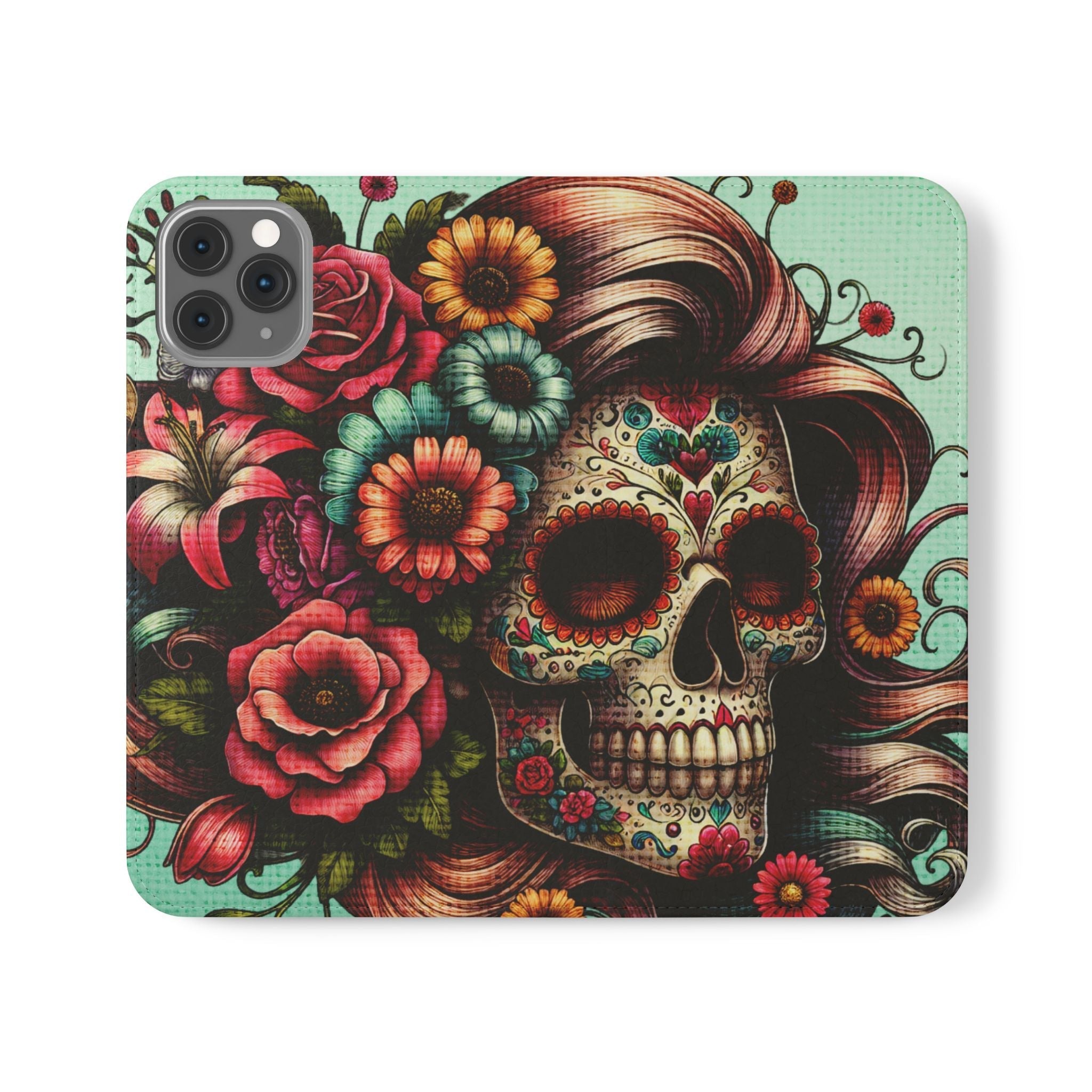 Sugar Skull Flip Wallet Phone Case