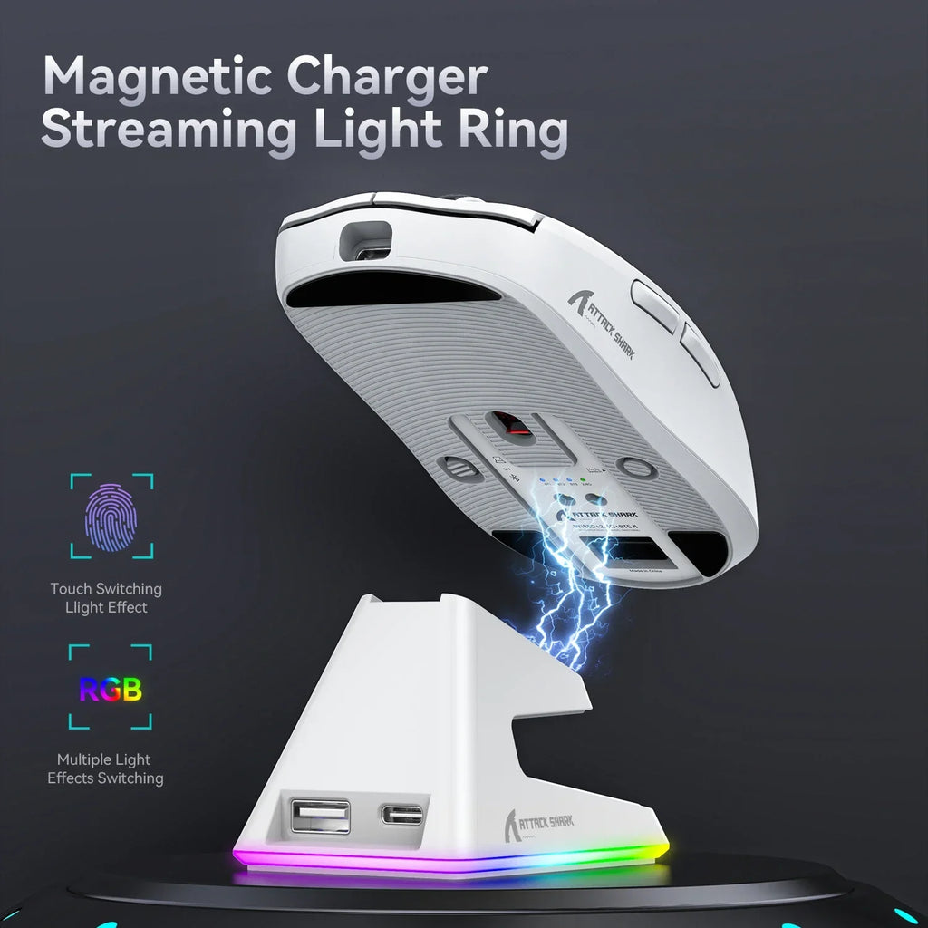 X6 Attack Shark Lightweight Wireless Mouse Up To 26K DPI RGB Backlight Charging Base with Wireless 3 Mode  for Laptop Deskbtop