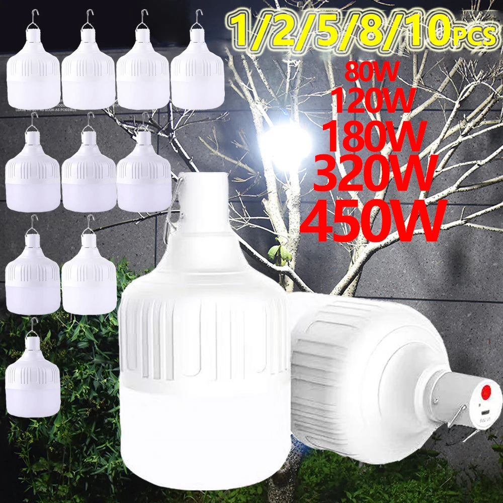 Portable Lanterns High Power USB Rechargeable LED Emergency Lights Hook Outdoor Camping Tents Lantern Lighting Flashlight Bulb