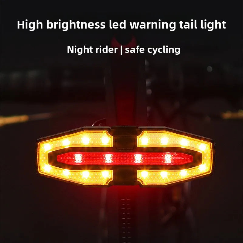 Wireless bicycle steering remote control warning tail light with horn, high volume prompt sound, USB charging night riding turn