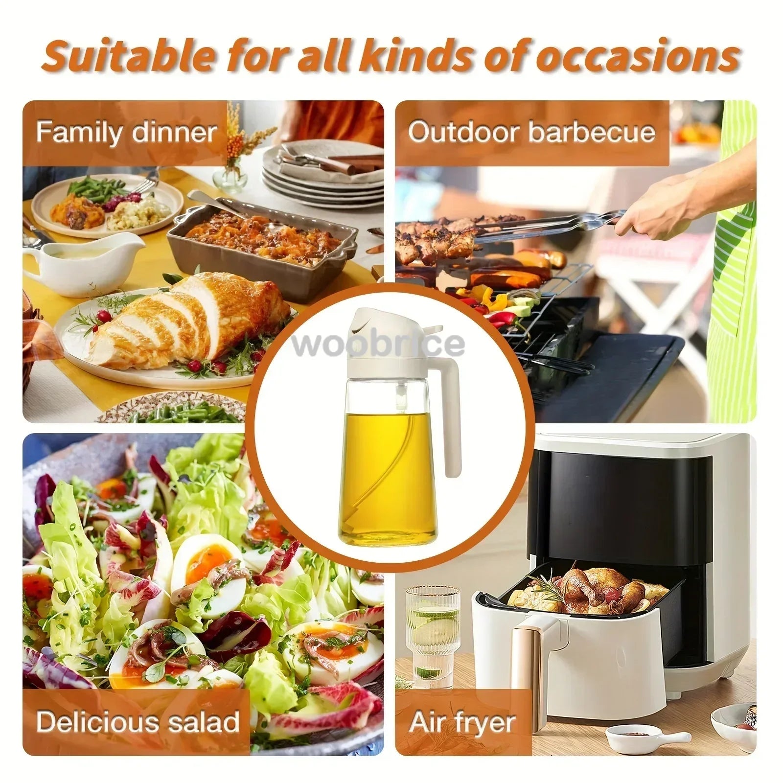 2in1 Kitchen Spray Oil Dispenser Oil Sprayer Polisher Or Only Spray for Air Fryer Salad Grilling Roasting Cooking Kitchen Acce