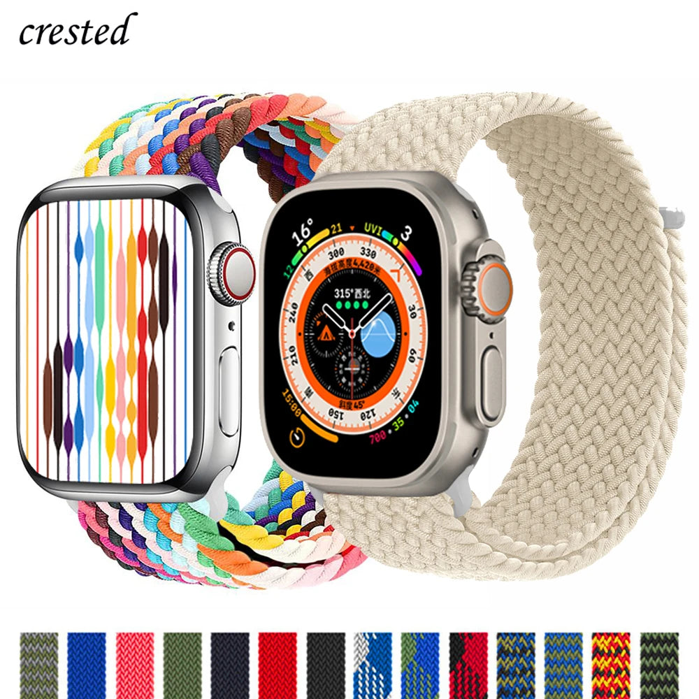 Braided Solo Loop For Apple watch Band 45mm 44mm 46mm 42mm 40mm 49mm 41mm Elastic bracelet iWatch series 10 9 8 se Ultra 2 Strap