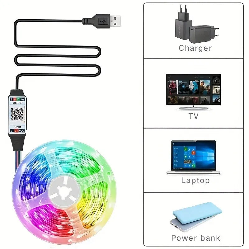 1M/3M/5M 5050 RGB Led Strip Lights Smart Application Remote Color Changing For TV LED Backlight Room Decorative Party Festival