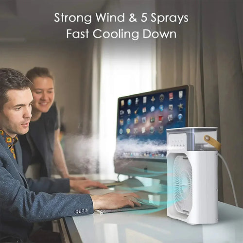 3 in 1 Mini Portable Cooling Fan with USB Charging Water Mist Air Conditioner LED Night Light for Home Office Desk Humidifier
