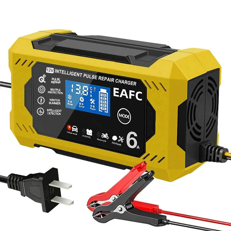 Car Battery Charger 6A 12V Car and Motorcycle Battery Charging Device Lead-acid Battery Smart Repair LCD Display