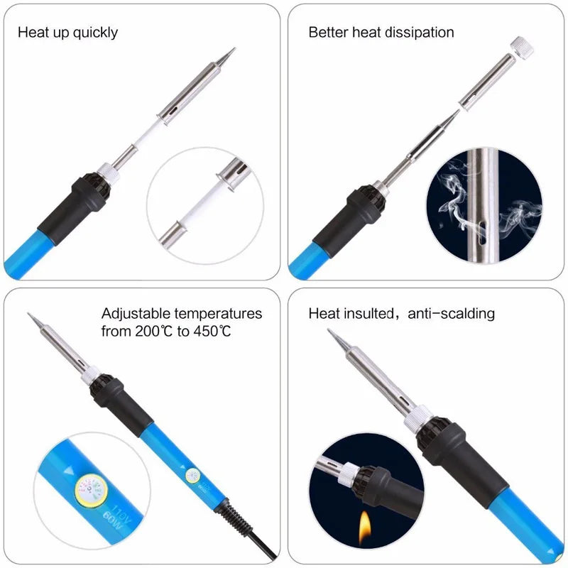 New Adjustable Temperature Electric Soldering Iron 220V 110V 60W Welding Solder Rework Station Heat Pencil Tips Repair Tools