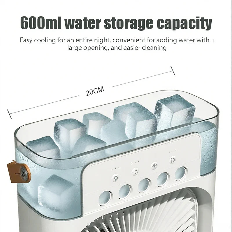 3 in 1 Mini Portable Cooling Fan with USB Charging Water Mist Air Conditioner LED Night Light for Home Office Desk Humidifier