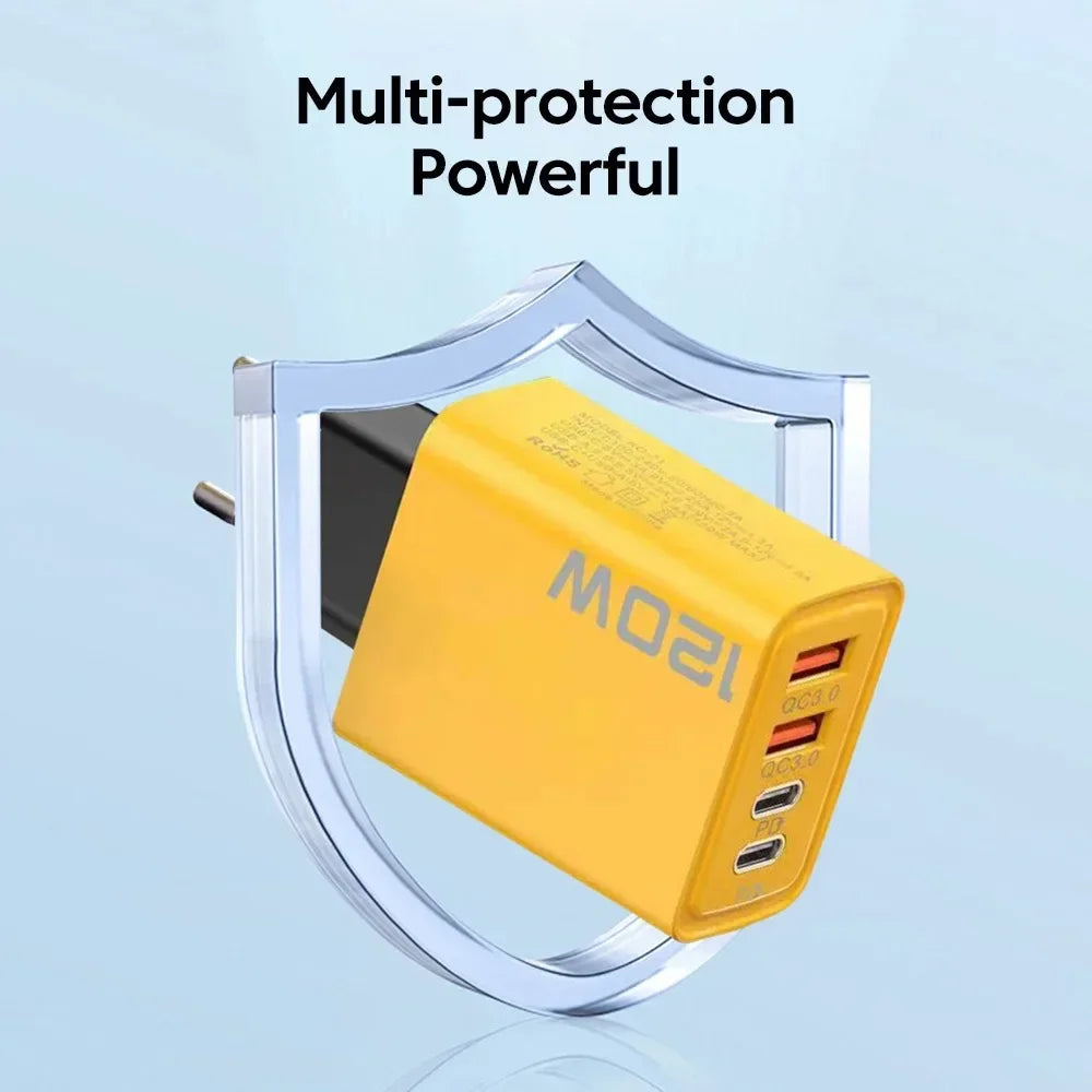 tatol 120W 4-Port USB Type C Fast Wall Adapter for Quick Charge Mobile Phone - High-Speed Charging Dock for Phones Tablets