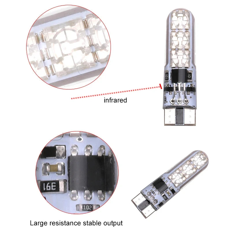 2x T10 Waterproof W5w 501 Car Wedge Side Light Bulb-6SMD 5050 RGB 7 Color LED Remote Control (NO Battery)Strobe Flash Wedge Lamp
