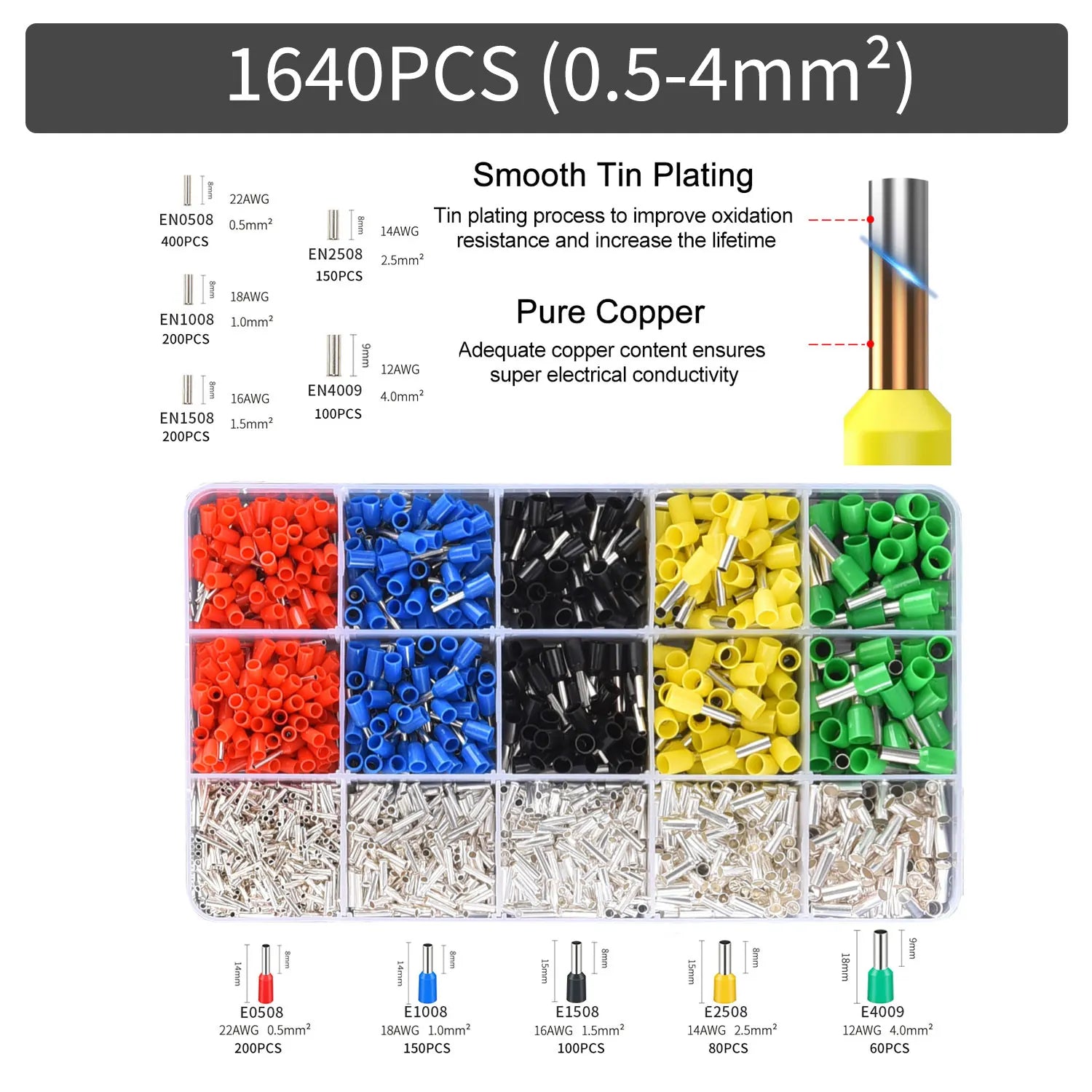 300-2000 pcs Durable Wire Connect Insulated Connector Crimp Terminator Cold Pressed Insulated Termina