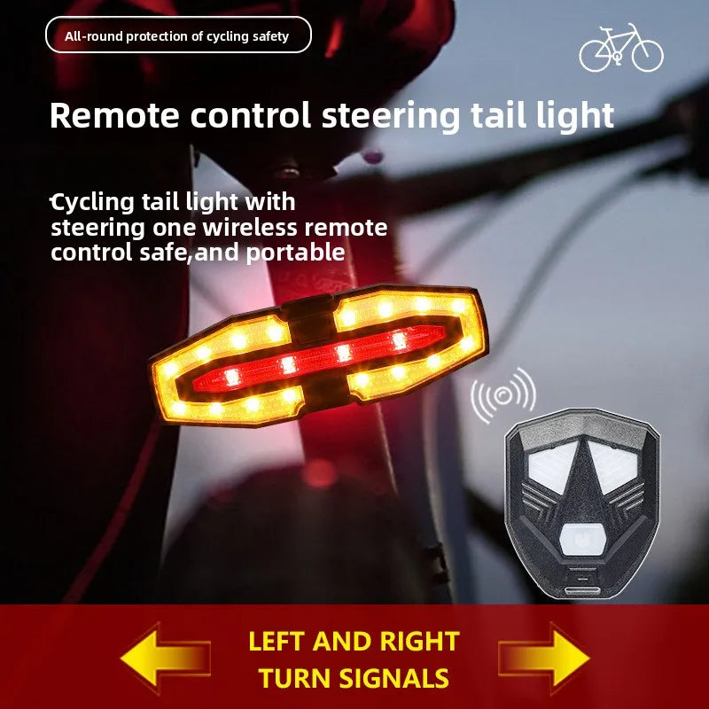 Wireless bicycle steering remote control warning tail light with horn, high volume prompt sound, USB charging night riding turn