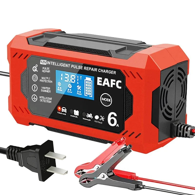 Car Battery Charger 6A 12V Car and Motorcycle Battery Charging Device Lead-acid Battery Smart Repair LCD Display