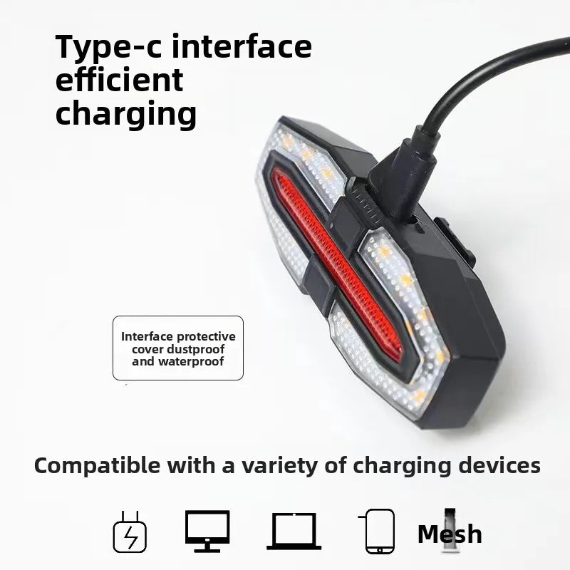 Wireless bicycle steering remote control warning tail light with horn, high volume prompt sound, USB charging night riding turn