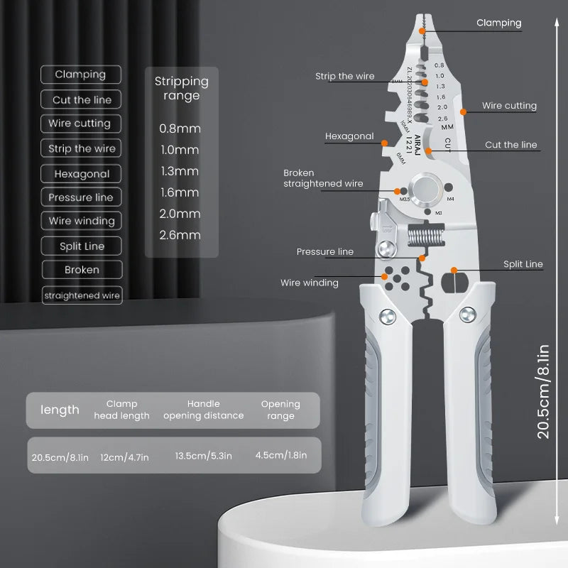 AIRAJ 7 Inch Multi Functional Wire Stripper Pliers and Stripping Specialized for Electricians Tools Crimping Pliers Terminal