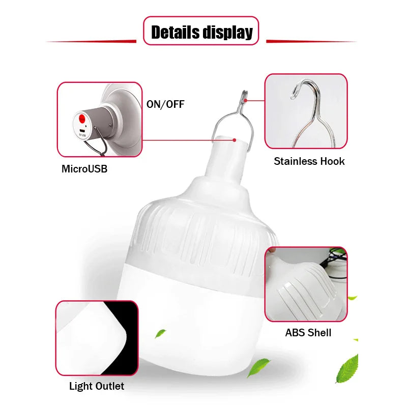 Portable Lanterns High Power USB Rechargeable LED Emergency Lights Hook Outdoor Camping Tents Lantern Lighting Flashlight Bulb