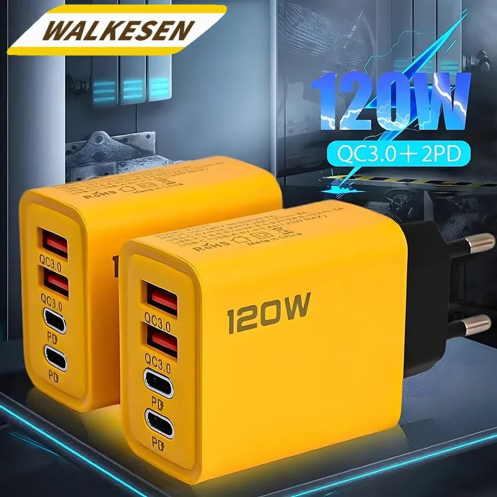 tatol 120W 4-Port USB Type C Fast Wall Adapter for Quick Charge Mobile Phone - High-Speed Charging Dock for Phones Tablets