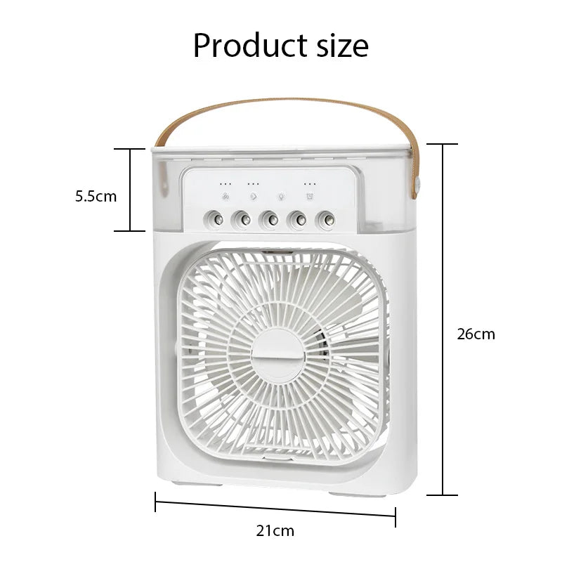 3 in 1 Mini Portable Cooling Fan with USB Charging Water Mist Air Conditioner LED Night Light for Home Office Desk Humidifier