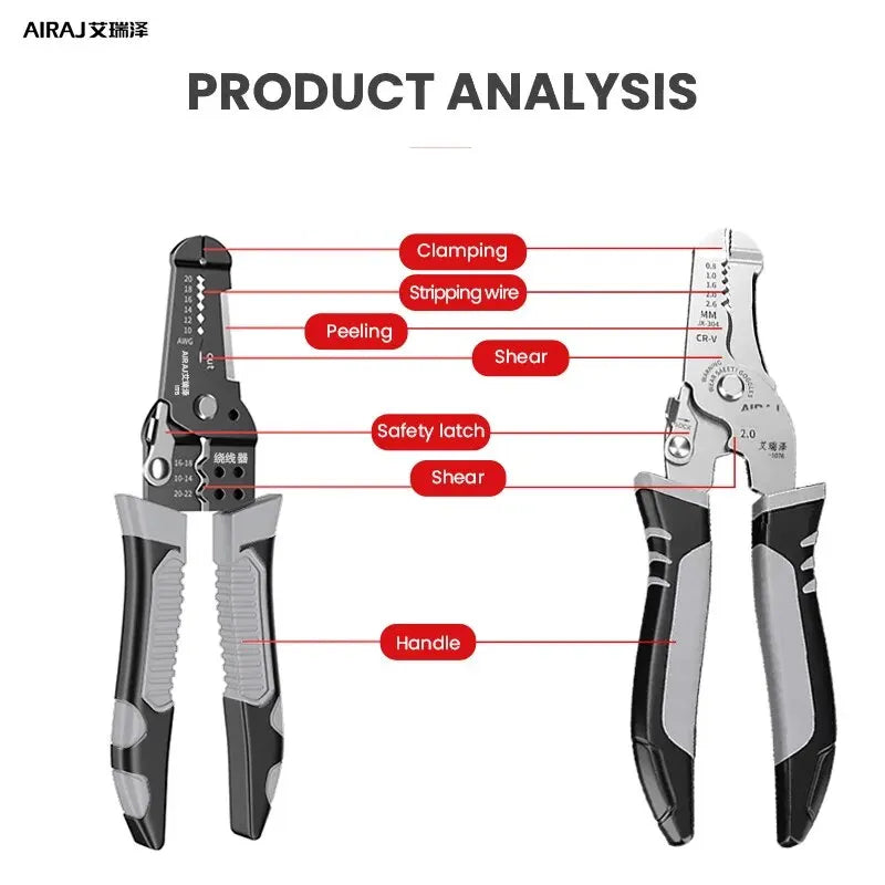 AIRAJ 7 Inch Multi Functional Wire Stripper Pliers and Stripping Specialized for Electricians Tools Crimping Pliers Terminal